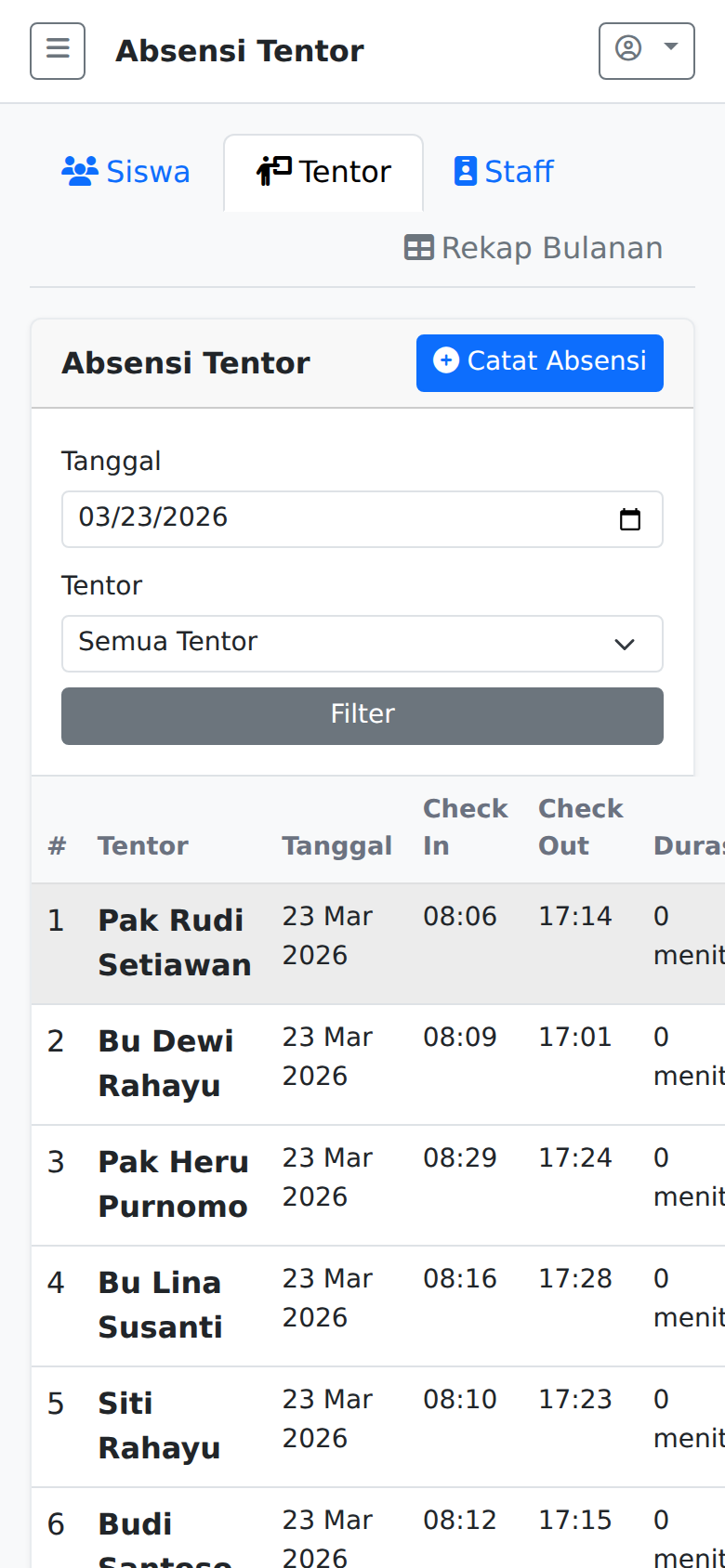 Absensi Tentor LesKu