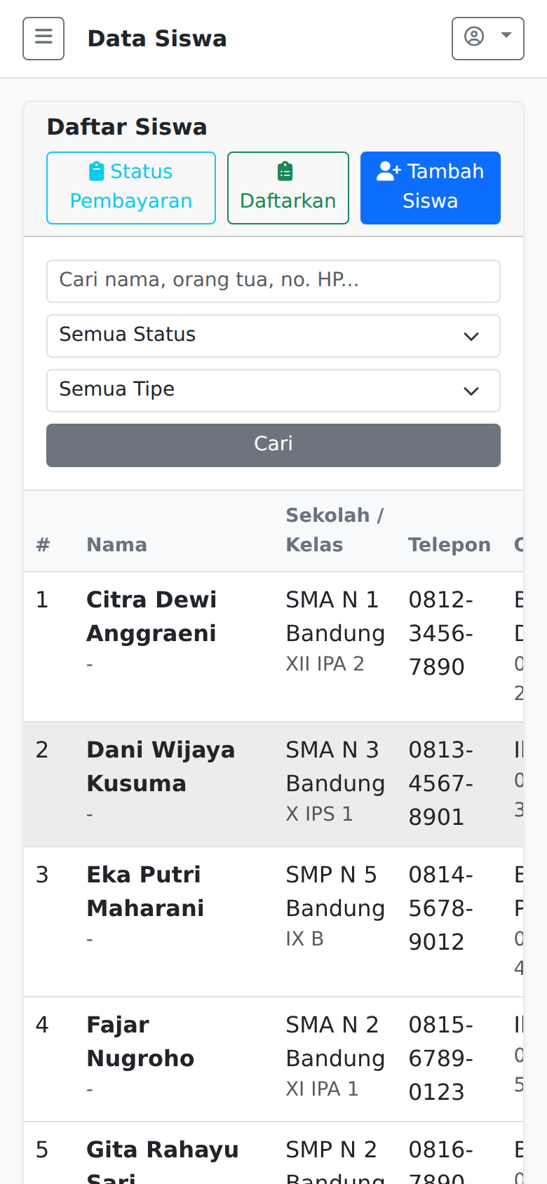 Data Siswa LesKu